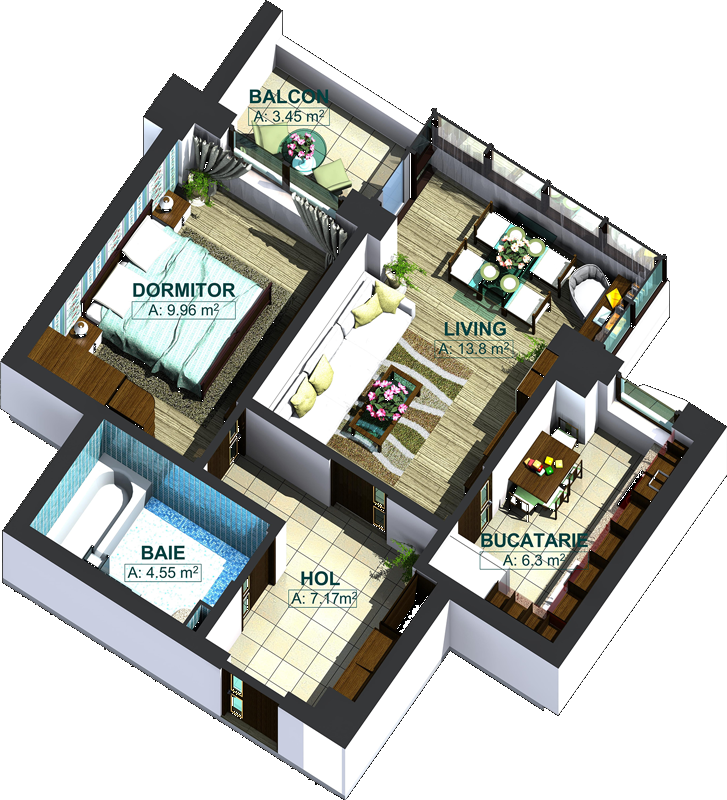 Apartamente cu 2 camere tip 2F, poza 1