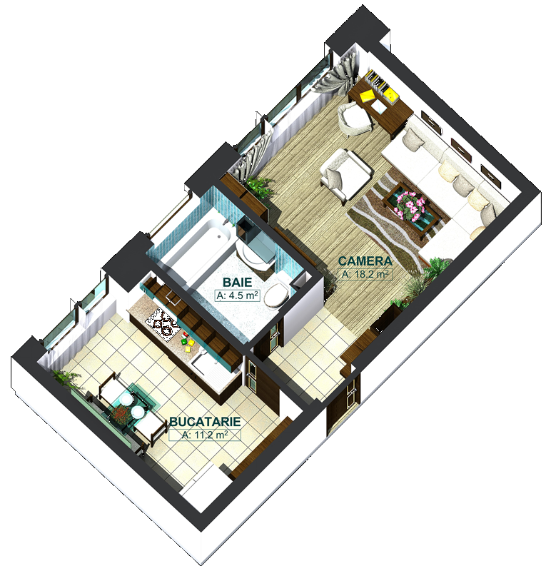 Apartamente cu o cameră tip 1C, poza 1