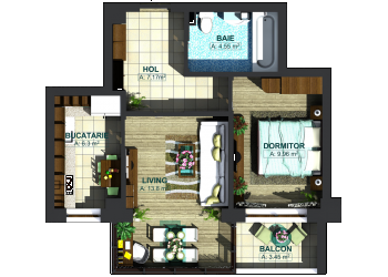 Apartamente 2 camere tip 2F