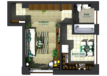 Apartamente o cameră tip 1E