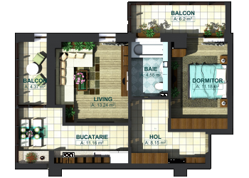 Apartamente 2 camere tip 2B